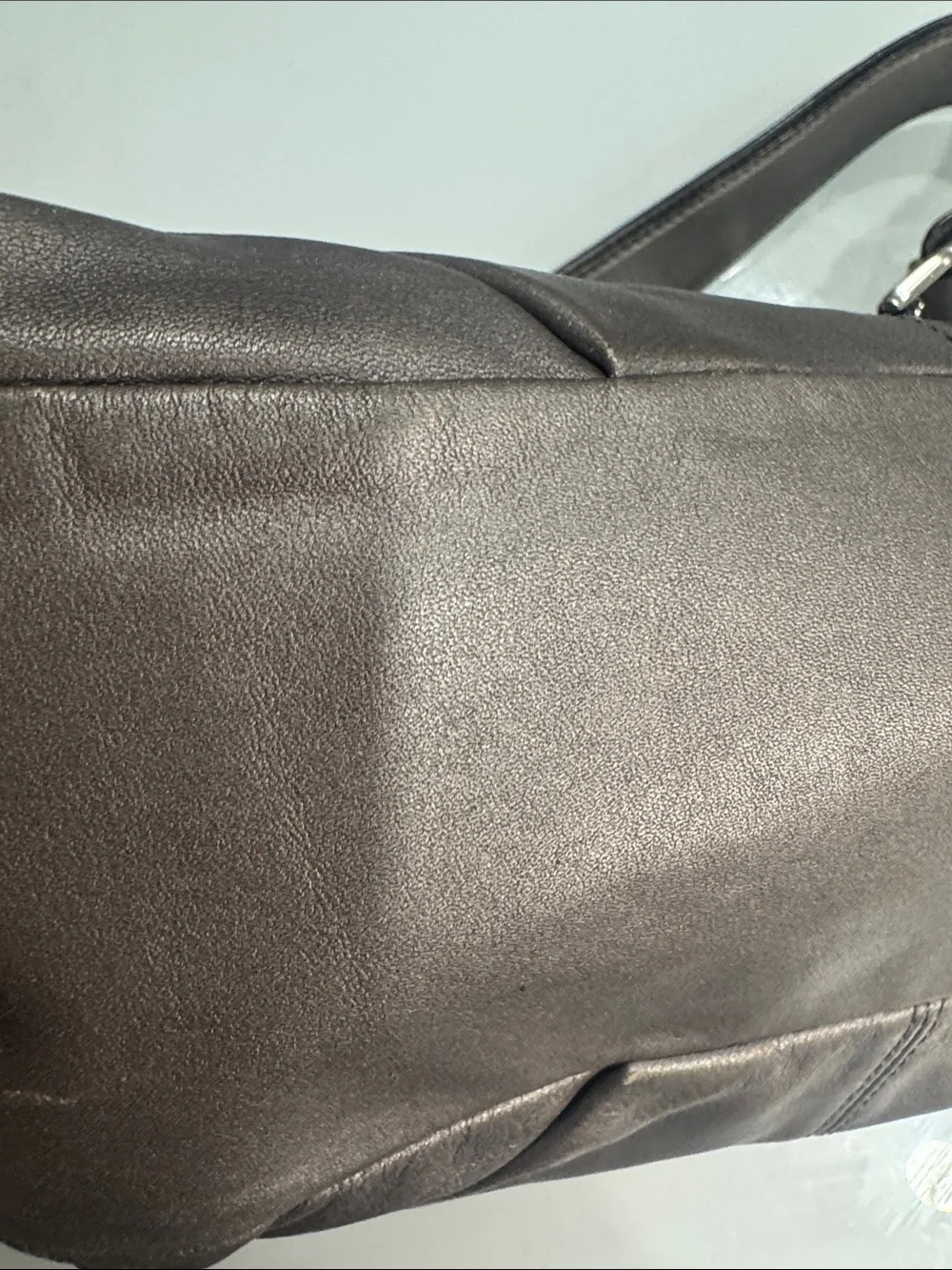 Coach Y2K Madison hobo bag featuring metallic pewter leather and silver studded
